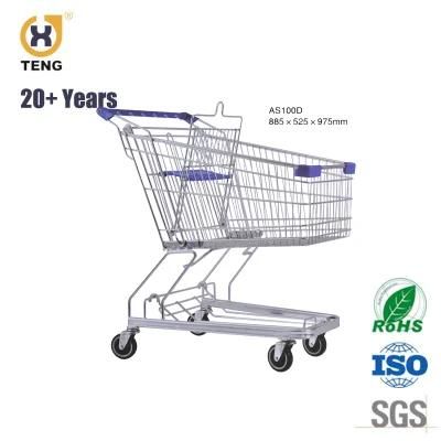 Asia Style 100L Supermarket Equipment Metal Shopping Hand Trolley Cart