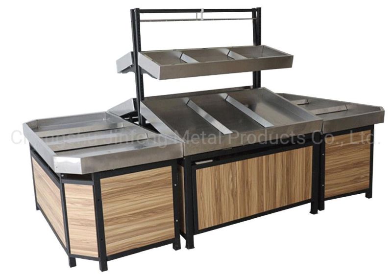 Supermarket Display Rack Shop Wooden and Metal Display Shelve for Fruit and Vegetable