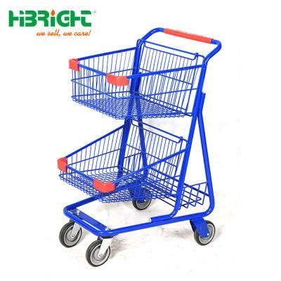 70L American Style Supermarket Cart Two Tier Metal Shopping Trolley