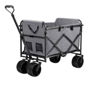 Camping Trolley Collapsible Folding Wagon Shopping Cart with Wheels, Grey