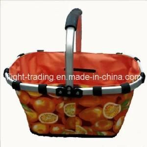 Fabric Folding Supermarket Basket with Aluminum Frame Handle