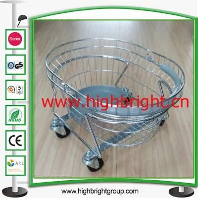 Round Metal Wire Chromed Hand Shopping Basket with Go Cart