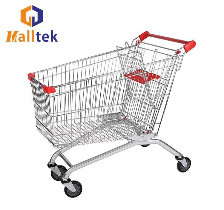 Modern Metal Wire 210L Convenience Store Trolley with 4 Wheels