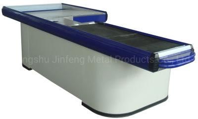 Metal Cashier Table Checkout Counter with Conveyor Belt and Motor