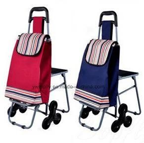 Six Wheels Foldable Climbing Shopping Trolley Bag with Stool