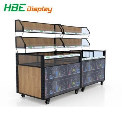 Wood and Acrylic Adjustable Grocery Fixture Produce Display Bin Orchard Bin with Wheels