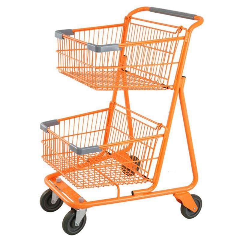 Hot Sale 2-Layer Supermarket Shopping Trolley Carts Asian Type Hand Push