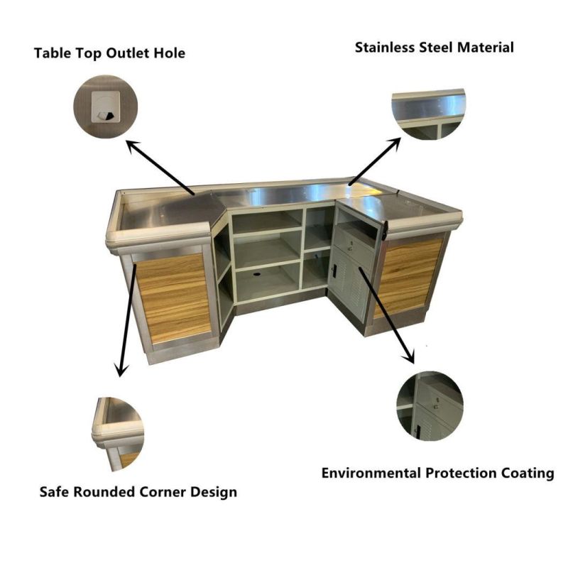 Factory Price Hypermarket or Supermarket Cashier Table Stainless Checkout Counter