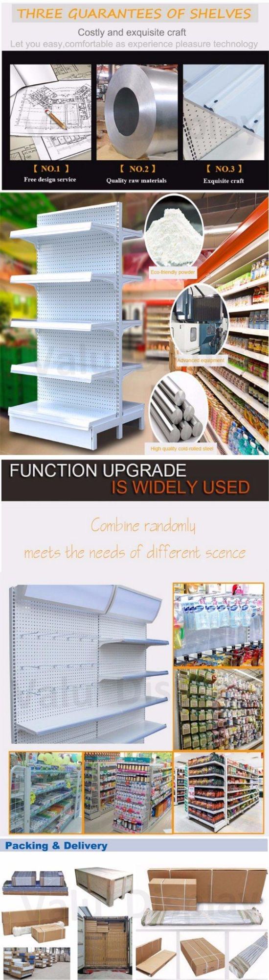 Factory Supply Double-Sided Gondola Supermarket Shelves for Sale