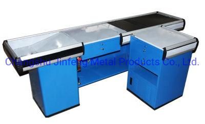 Retail Store Electric Conveyor Belt Supermarket Cash Register Checkout Counter with Conveyor Belt