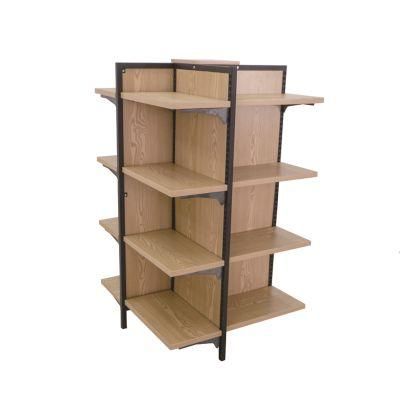 Four Side Supermarket Store Wooden Display Stand Shelf Rack