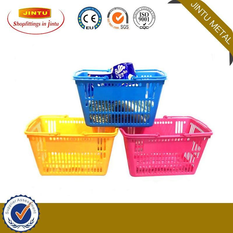 Supermarket Rolling Cheap Plastic Shopping Basket with Two Wheels or Four Wheels