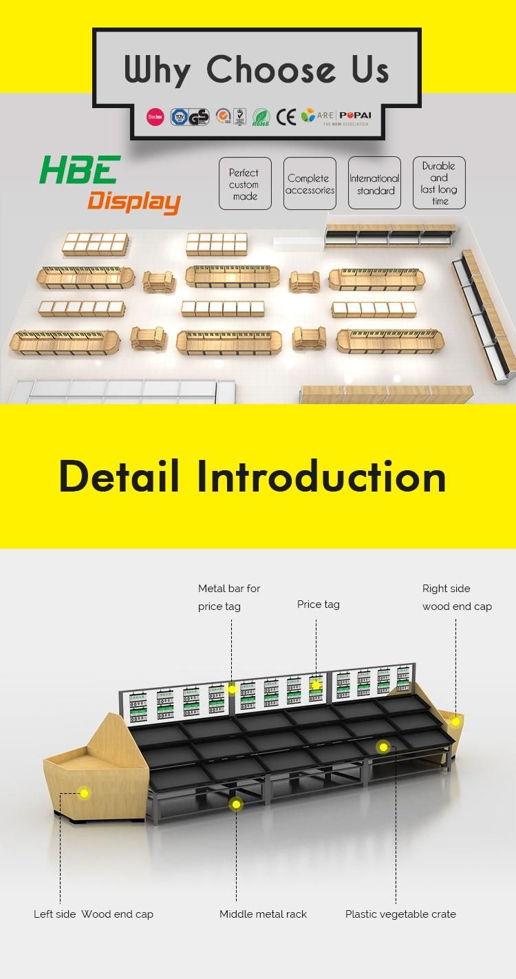 Floor Standing Good Quality Fruit Shop Fittings Supermarket Vegetable Shelf and Wood Fruit Display Rack