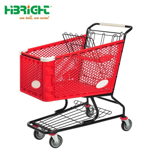 Plastic Supermarket Plastic Metal Shopping Trolley Cart