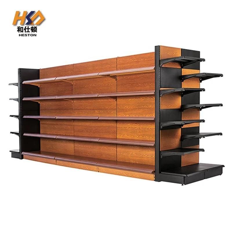 Factory Supplier Wood Grain Steel Rack Supermarket Shelf Detachable Gondola