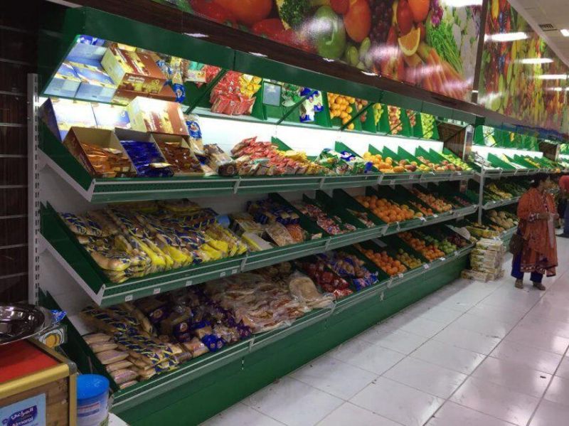 Wooden MDF Fruit and Vegetable Display Rack for Store Supermarket