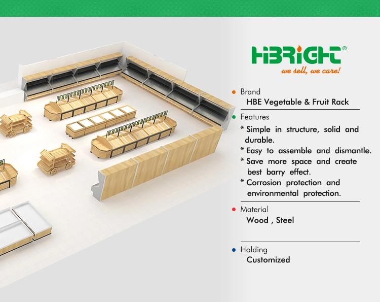 Wooden Fruits and Vegetables Display Rack for Supermarket