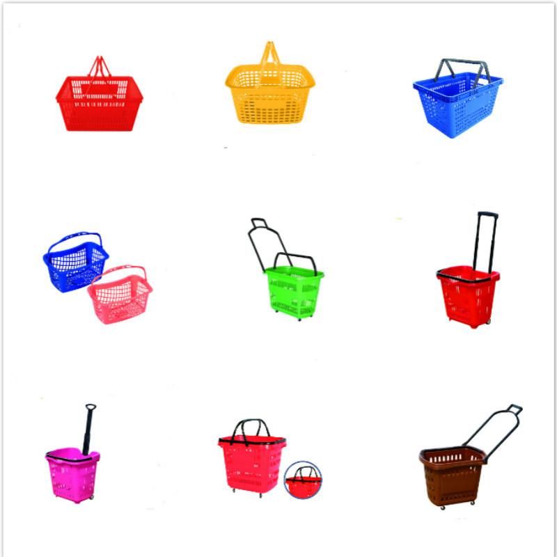 Plastic Shopping Supermarket Basket with Wheels