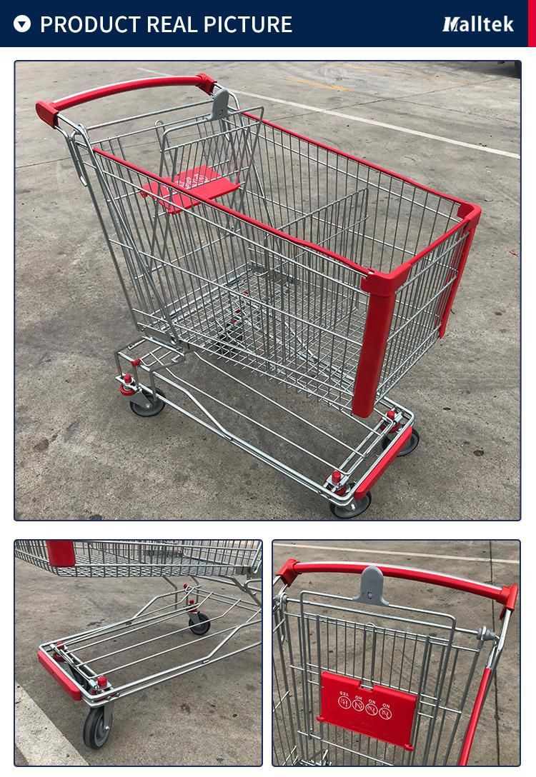 Customized Grocery Store Steel 210L Supermarket Trolley with Baby Seat