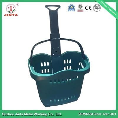 Wheeled Plastic Supermarket Shopping Basket with Ce Certification