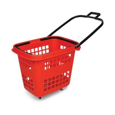 Supermarket Plastic Rolling Shopping Basket with Handle