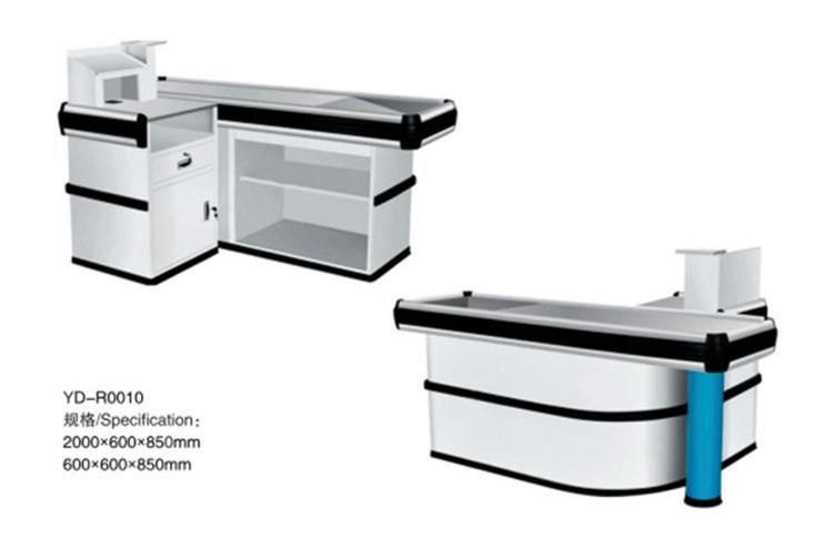 Custom Printing Logo Supermarket Stainless Steel Retail Design Cashier Counter