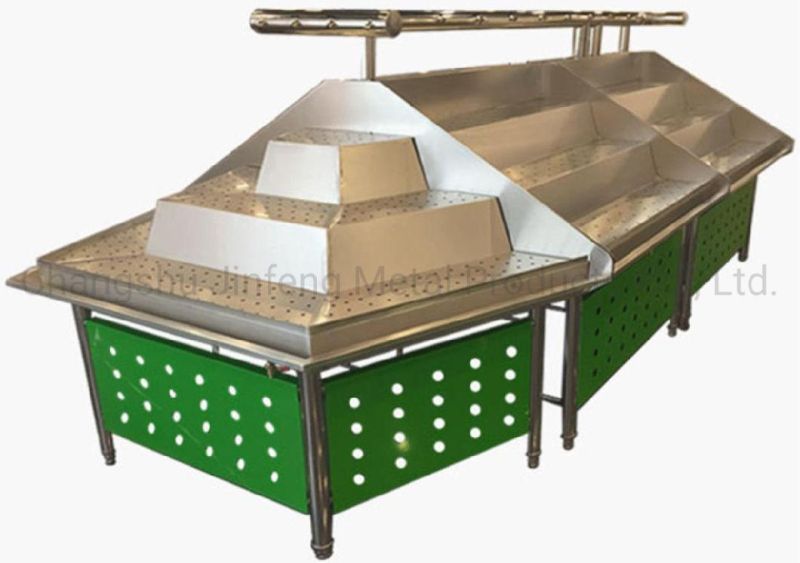 Supermarket Stainless Steel Surface Vegetable and Fruit Display Stand with Spray System