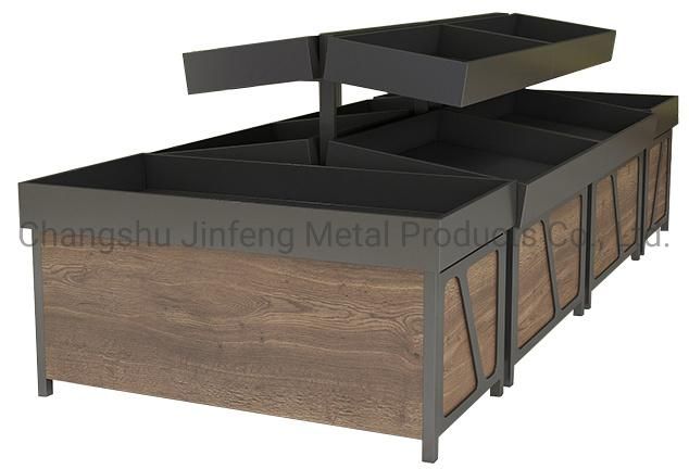 Supermarket Display Stand Fruit and Vegetable Shelf with Metal and Wood