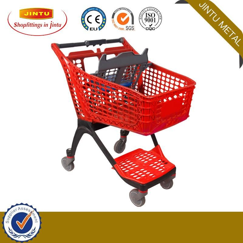 Supermarket Hypermarket American Plastic Basket Hand Push Trolley Shopping Cart