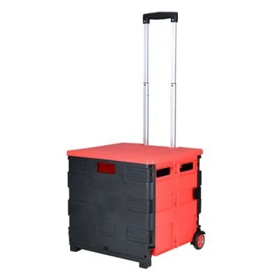 China Wholesale Two Wheeled Plastic Foldable Rolling Box Cart for Shopping