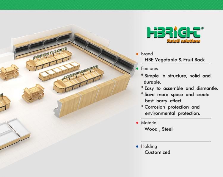 3-Layer Supermarket Wooden Shelf Solid Fruit Vegetables Rack