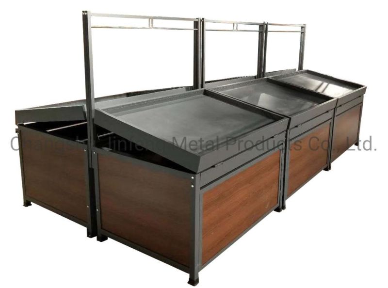 Retail Store Supermarket Fruit Vegetable Display Stand Steel-Wood Integrated Fruit and Vegetable Rack Shelf Jf-Vr-039