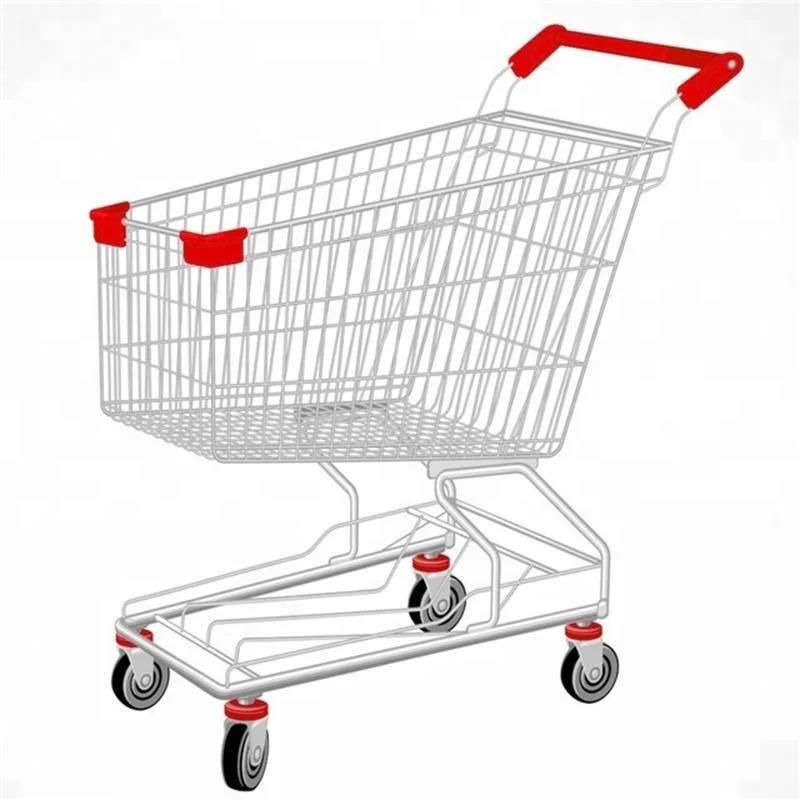 European Style Metallic Stainless Steel Supermarket Hypermarket Shopping Trolley