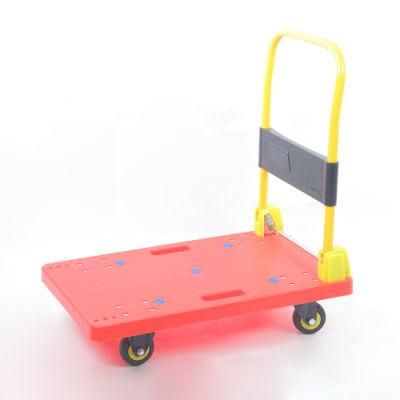 Metal and Plastic Flat Hand Warehouse Four Wheels Tooling Cart