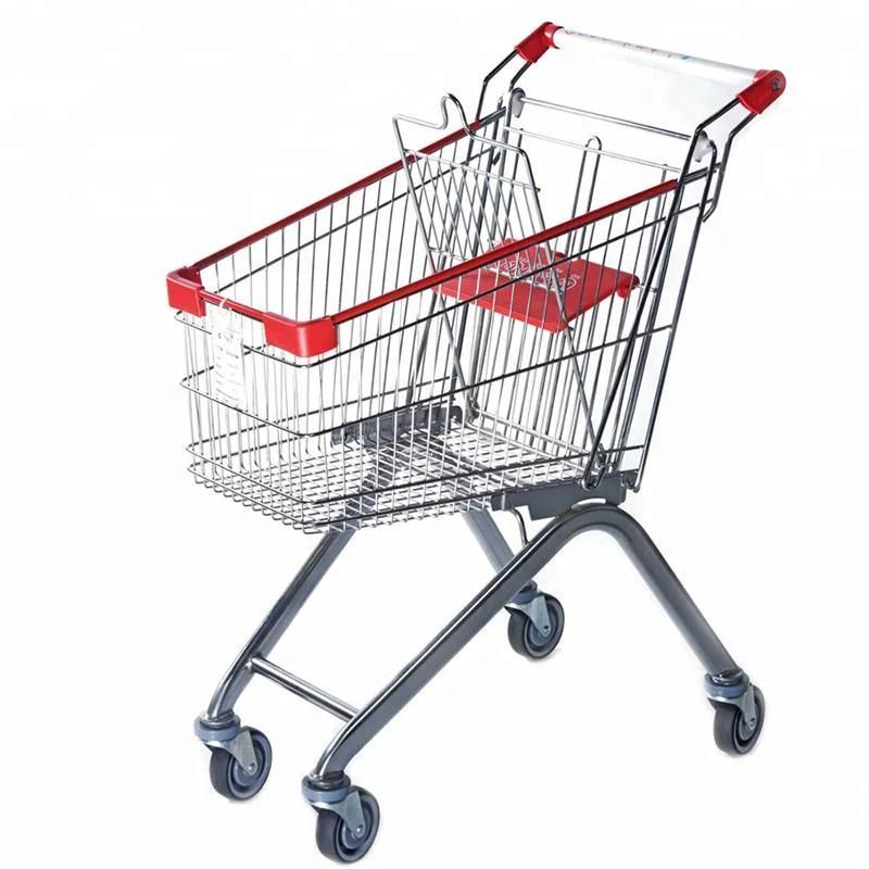 European Style Metallic Stainless Steel Supermarket Hypermarket Shopping Trolley