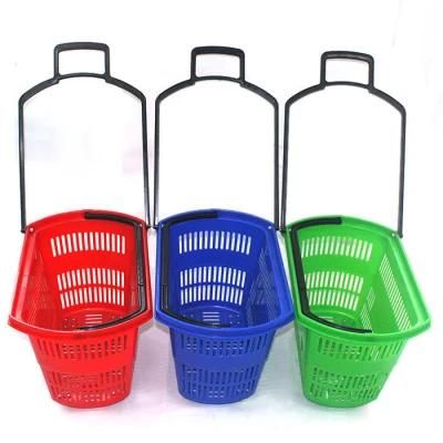 48L Plastic Shopping Basket with Wheels