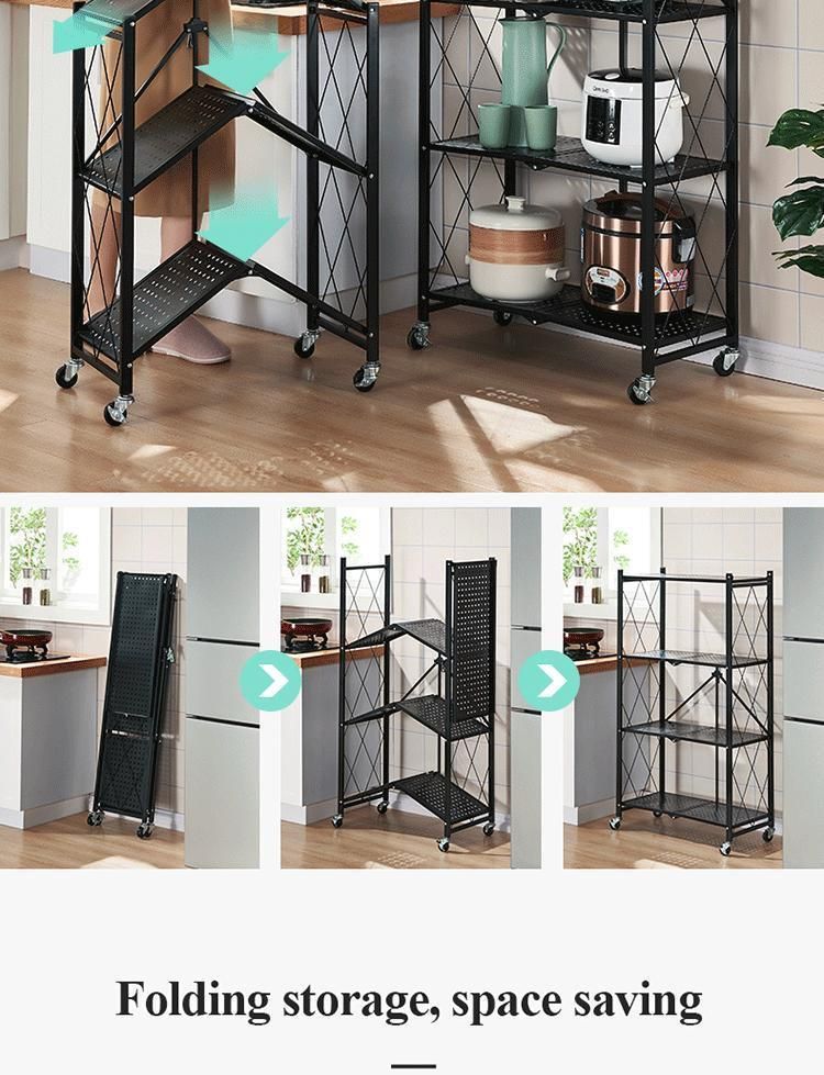 Steel Folding Removable 4 Tier Storage Rack Shelf Metal Foldable Shelves for Kitchen