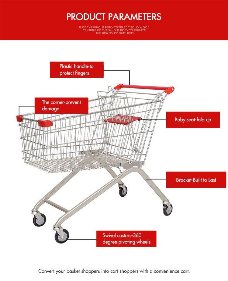 High Quality European Style Customized Supermarket Metal Shopping Trolley Cart