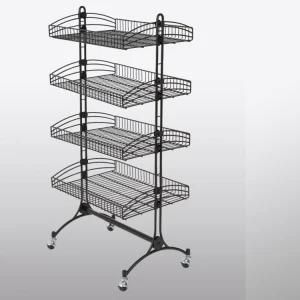 Double Sides Multi Layers Metal Stand Display 4 Tier Wire Shelf