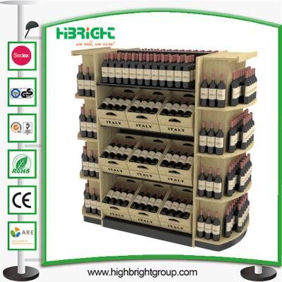 Custom Supermarket Wooden Red Wine Bottle Display Rack