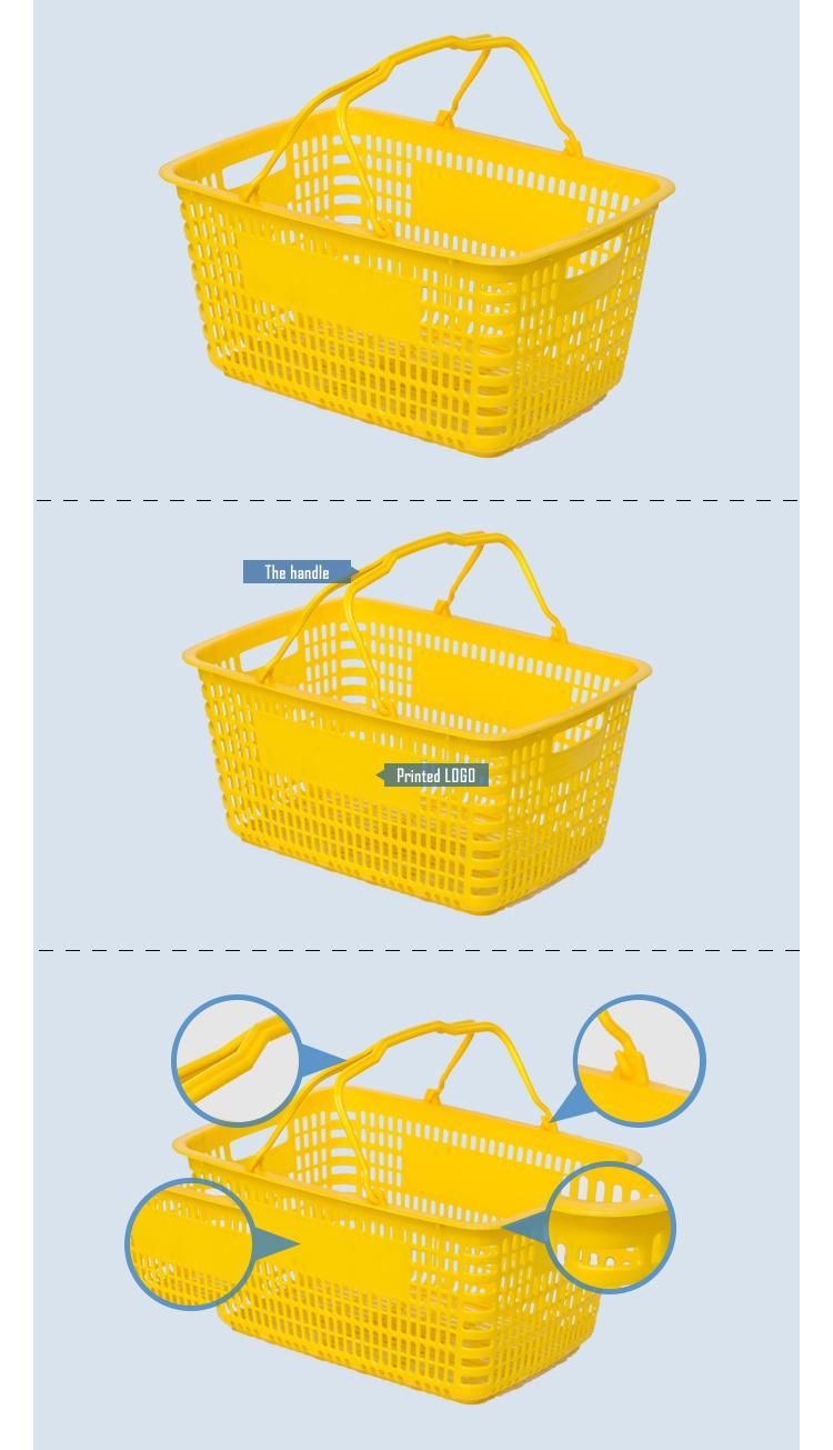 Double Handle Supermarket Plastic Shopping Handle Basket