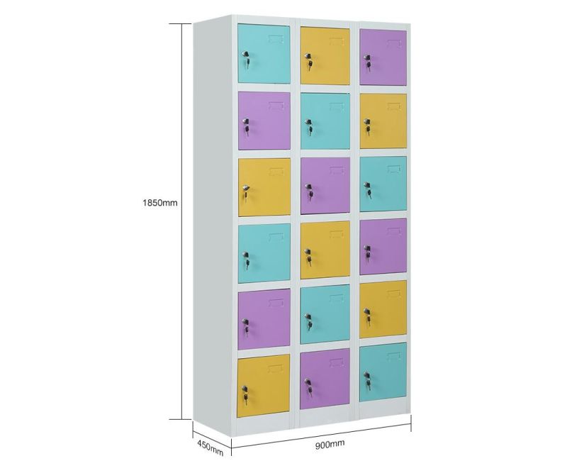 Colorful Lockable Metal Storage Cabinet Steel Locker 18 Doors