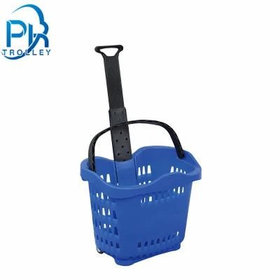 Durable New PP Plastic Supermarket Baskets with Two Wheels