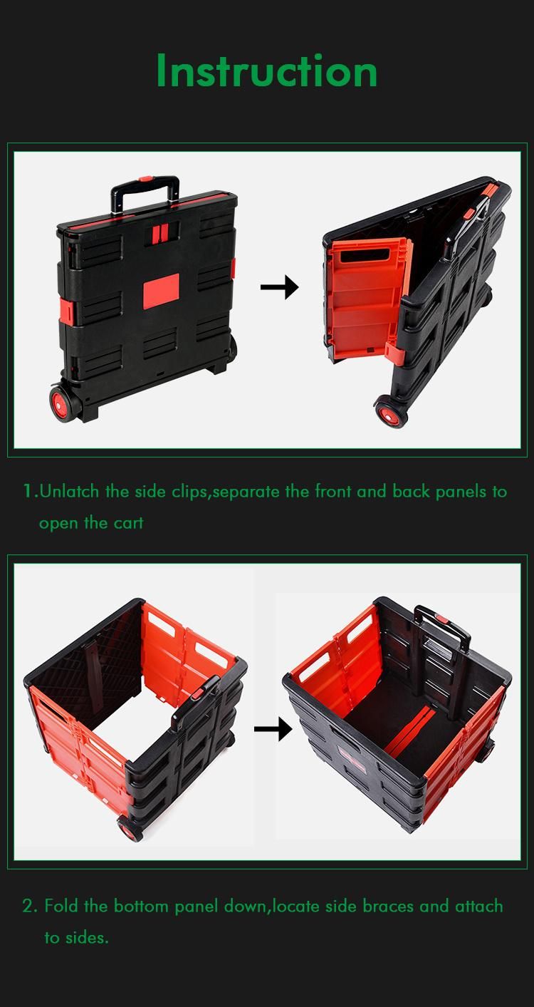 Plastic Folding Grocery Cart Pack Roll Folding Trolley