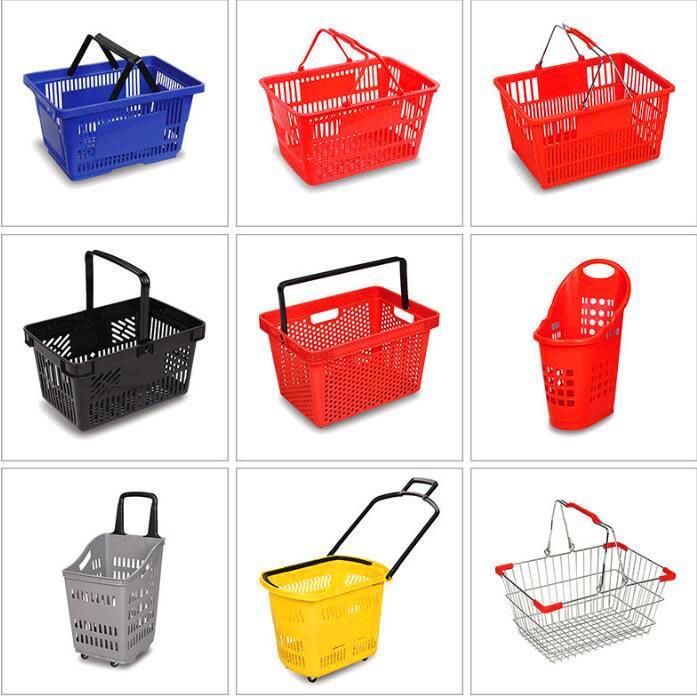 High Quality 45L Plastic Roll Shopping Basket Trolley