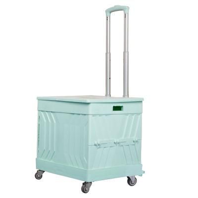 China Manufacturer Plastic Folding Rolling Box Cart Lightweight Mobile Shopping Trolleys