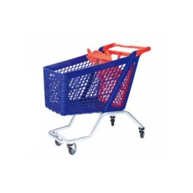 High Quality Trolley Cart with 4 Wheels Supermarket Plastic Shopping Trolley