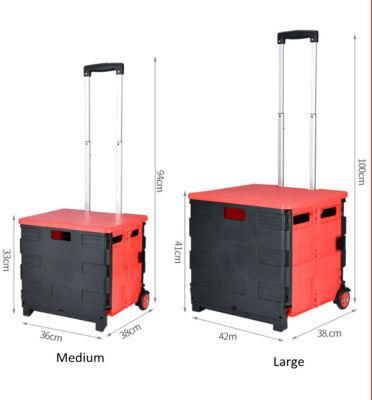 China Manufacturer Plastic Pack &amp; Roll Folding Grocery Push Box Cart with Seat