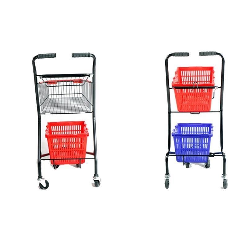 New Design Metal and Plastic Hand Push Shopping Trolley for Supermarket Shop