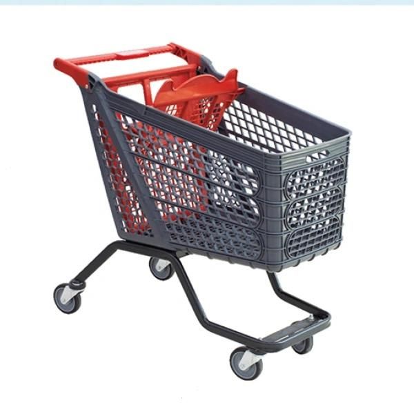 210L Metal and Plastic Supermarket Wheeled Shopping Hand Trolley Cart